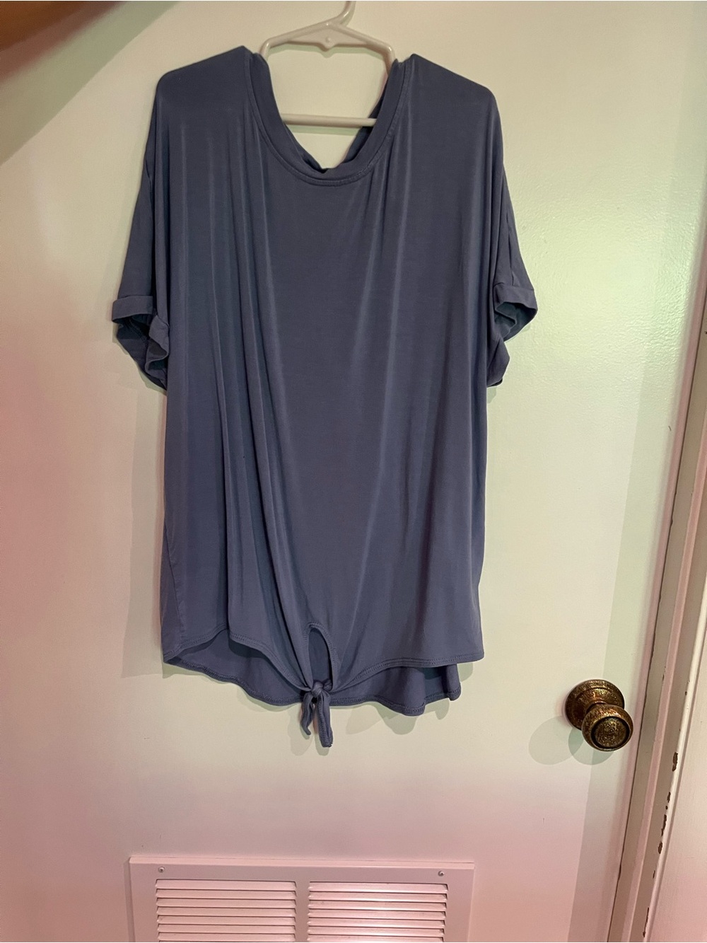 Short Sleeve Tie-Front Top in Dusty Blue